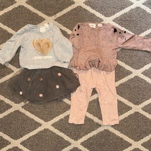 9/12 Month girls Zara clothing sets. 4 pieces in all. Grays and mauve color sets